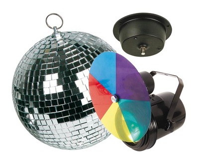 Juego de iluminación disco (foco, motor, bola y filtros)